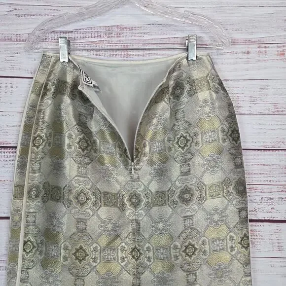 Vintage Carlisle Silk Jaquard Skirt 6 Gold Metallic Color Glam Lux Quiet Money - Picture 6 of 12
